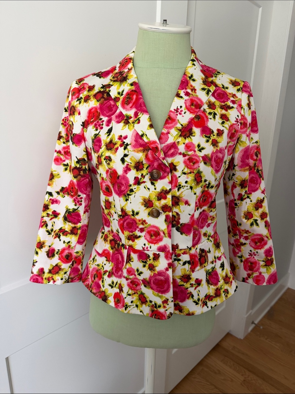 Ann Taylor Floral Pink and White Peplum Blazer